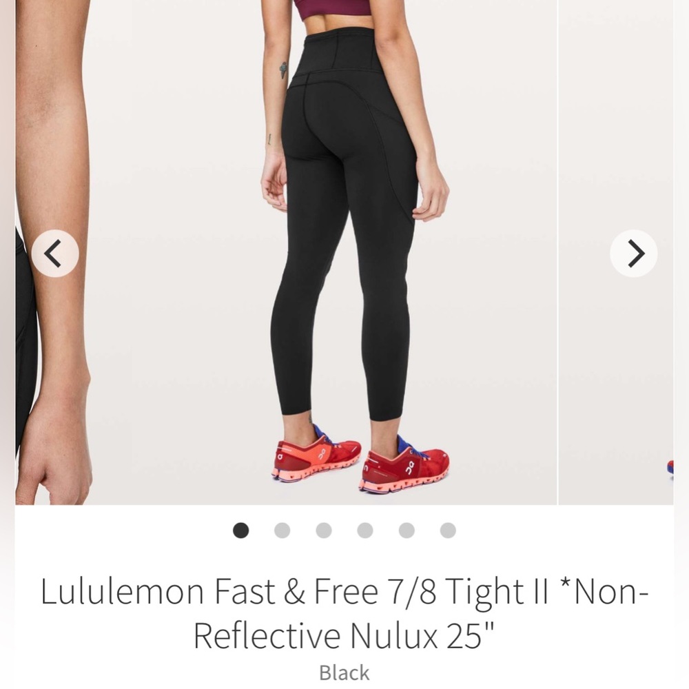 Lululemon Fast & Free 7/8 Tight II *Non-Reflective Nulux 25" in Black - Picture 5 of 5